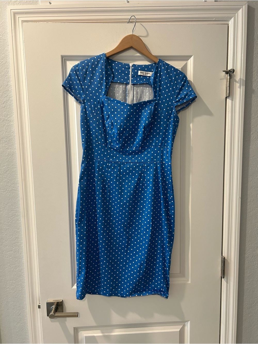 Grace Karin Blue Polka Dot Midi Dress